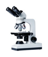 Modern laboratory microscope with multiple lenses and adjustable stage png
