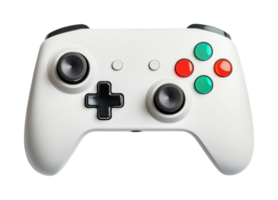 White gaming controller with colorful buttons on black background png