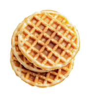 Golden crispy waffles stacked on black background png