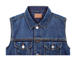 Sleeveless blue denim vest with copper stitching and silver buttons png