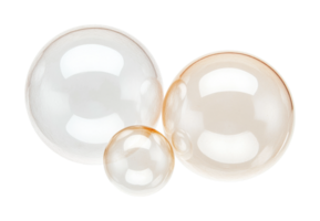 Three translucent soap bubbles floating isolated on white background png