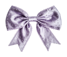 Elegant lavender satin bow with delicate embroidery and scalloped edges png