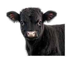 Adorable black calf with fluffy ears facing forward png