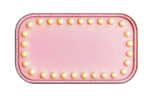 Rectangular pink vintage marquee signboard with circular bulbs png