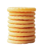 Stack of round vanilla cookies on black background png