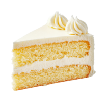 Delicious vanilla layer cake slice with creamy frosting on black background png