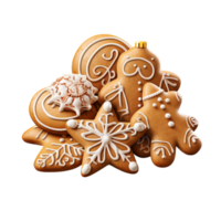 Assortment of decorated gingerbread cookies icing patterns png