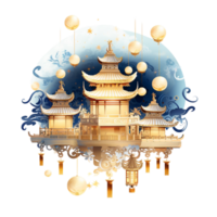 Golden palace floating among the clouds lanterns png