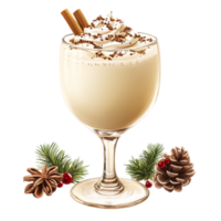 Creamy eggnog in a glass topped cinnamon sticks png