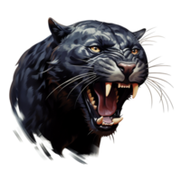 Fierce black panther snarling sharp teeth piercing eyes png