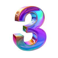 Vibrant three dimensional number three a shiny metallic colorful gradient effect png