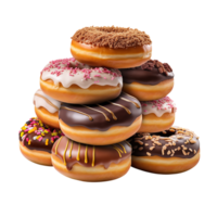 Stack of donuts covered in colorful icing sprinkles arranged in a tempting pile png