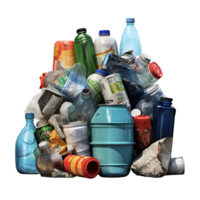 Pile of mixed plastic waste including bottles containers showing signs of pollution png