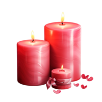 Three glowing red cles surrounded by delicate heart shaped decorations creating a romantic atmosphere png
