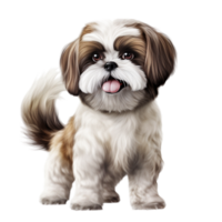 Small fluffy Shih Tzu dog sting its tongue slightly out png