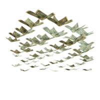 Floating dollar bills arranged in a dynamic swirling pattern png