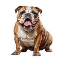 Strong muscular bulldog sitting a happy expression tongue out png