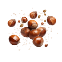 Crunchy hazelnuts bursting apart in a dynamic motion png