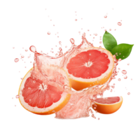 Reing pink grapefruit slices splashing into juice png
