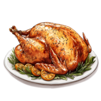 roasted turkey garnished lemon slices looks perfectly cooked png