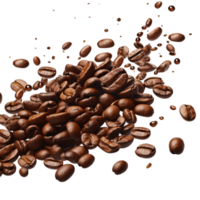 Roasted coffee beans scattered in the air look aromatic png