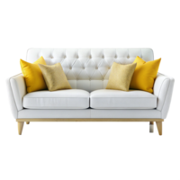 beautiful white and yellow 3d sofa is isolated on transparent background png
