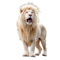 white lion standing roar is isolated on transparent background png