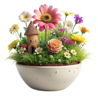vistoso flores en el ollas es aislado en transparente antecedentes png