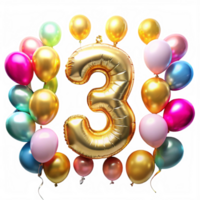 Number three with Birthday Balloons is isolated on transparent background png