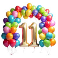 Number eleven with Birthday Balloons is isolated on transparent background png