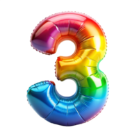 Rainbow Style Number three in the Shape of Balloons isolated on transparent background png