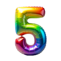 Rainbow Style Number five in the Shape of Balloons isolated on transparent background png