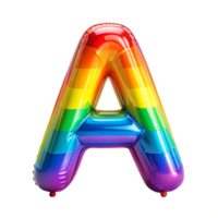 Rainbow colour alphabet A in the shape of balloon is isolated on transparent background png