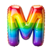 Rainbow colour alphabet M in the shape of balloon is isolated on transparent background png