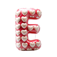 alphabet E red in the shape of Balloon and hearts in the balloon is isolated on transparent background png