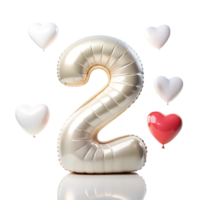 number two in the shape of Balloon and hearts in the balloon is isolated on transparent background png