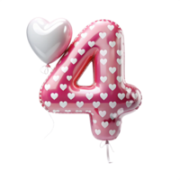 number four in the shape of Balloon and hearts in the balloon is isolated on transparent background png