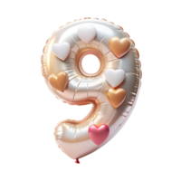 number nine in the shape of Balloon and hearts in the balloon is isolated on transparent background png