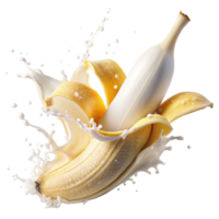 fresh banana with milk splash is isolated on transparent background png