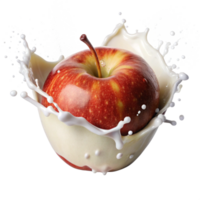 apple with milk splash is isolated on transparent background png