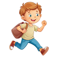 A little boy holding bag while running is isolated on transparent background png