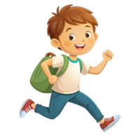 A cute little boy running with bag is isolated on transparent background png