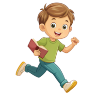 A little boy running with book is isolated on transparent background png
