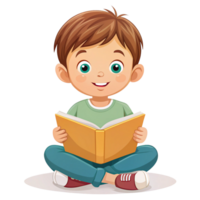 un pequeño chico ajuste y leyendo libro es aislado en transparente antecedentes png