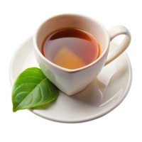 heart shape cup of tea with leaf on the saucer is isolated on transparent background png