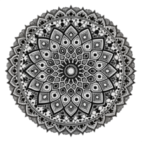 Circular pattern in the form of a black mandala is isolated on transparent background png