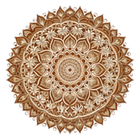 Circular pattern in the form of a beautiful brown mandala is isolated on transparent background png