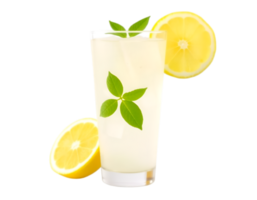 Glass of lemonade with lemon and mint isolated on transparent background png