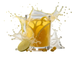 Glass of orange juice with splashes, isolated on transparent background png