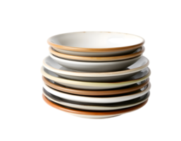 Stack of colorful ceramic plates isolated on transparent background png
